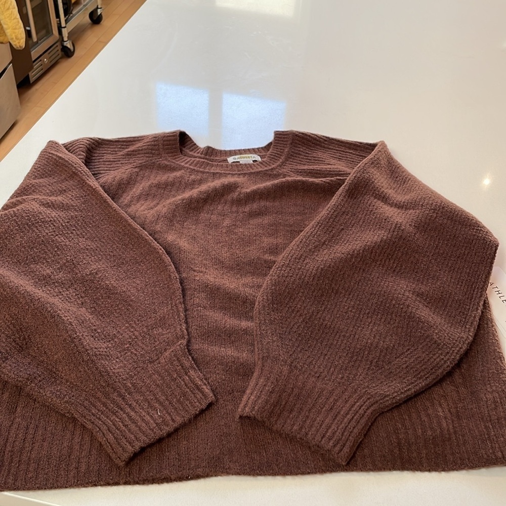 🆕 Athleta Layover Merino Wool Blend Crew Sweater, Chocolate, Size 3X - Picture 5 of 10
